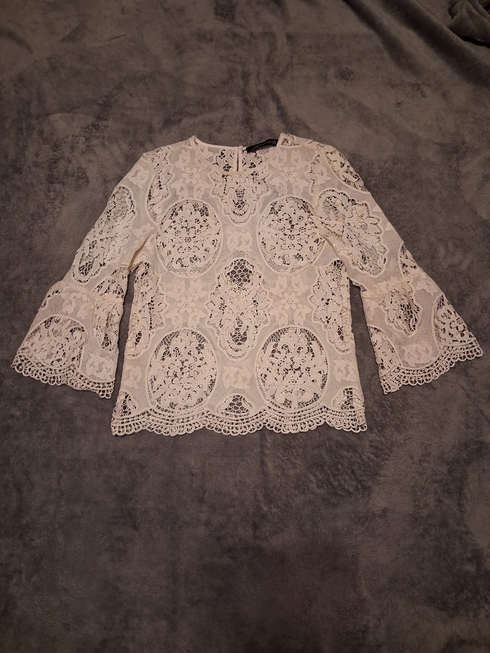 Zara Lace Top With Bell Sleeve, Ivory  XS, Feminine